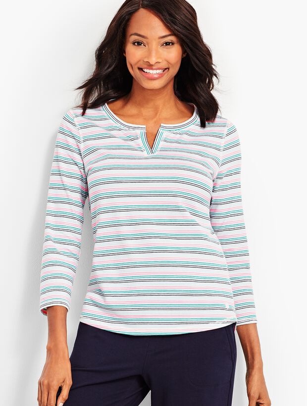 Stripe Notch-Neckline Tee