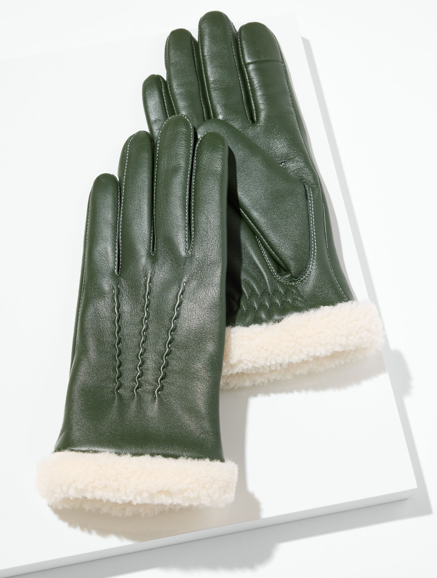 Shearling Trim Leather Gloves