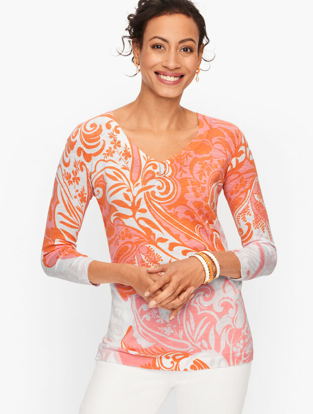 Slub Cotton V-Neck Sweater - Paisley