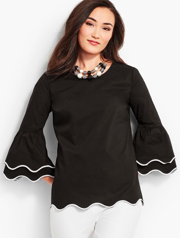 Embroidered Scallop-Edge Top - Solid