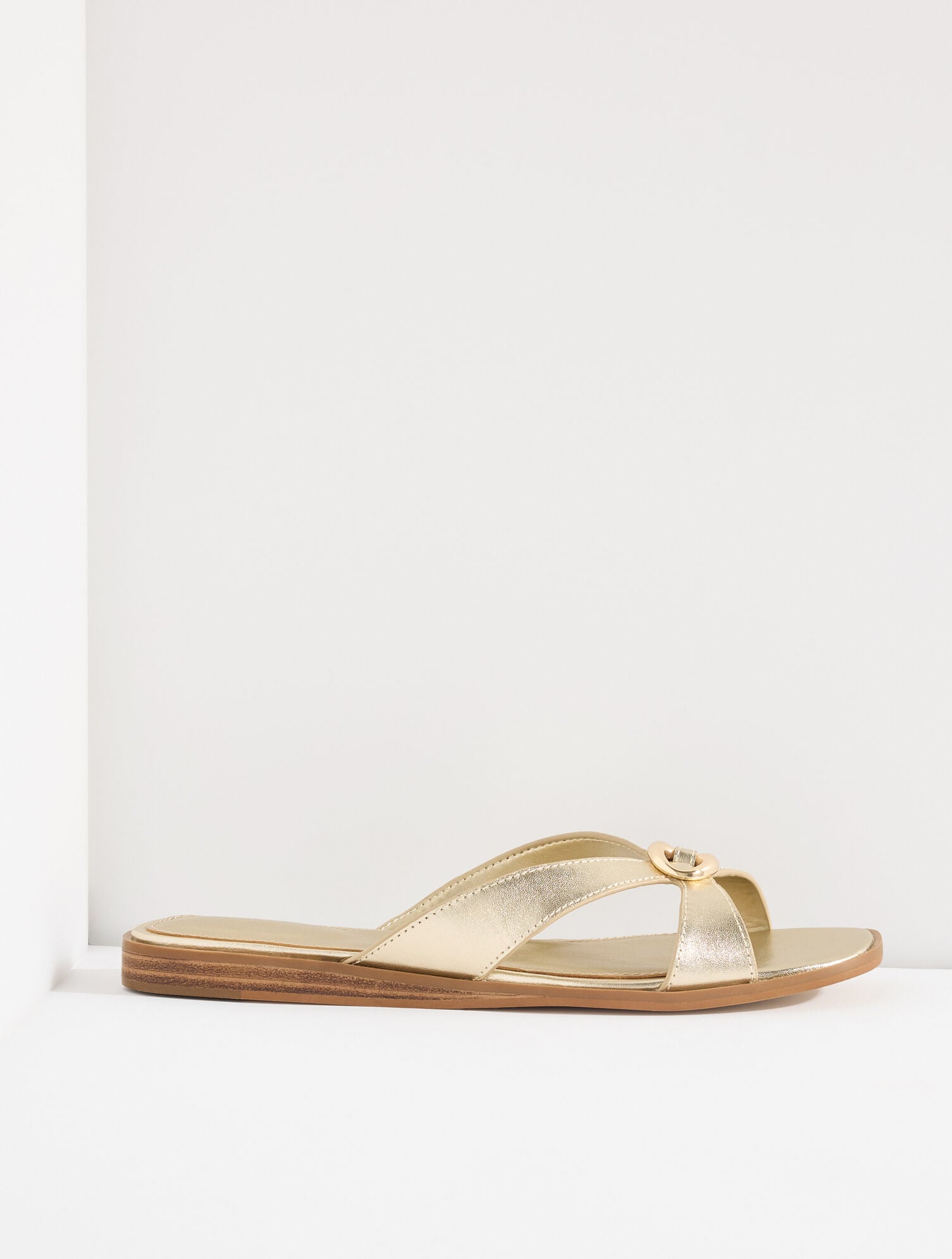 Eva Ornament Metallic Vachetta Micro Wedge Sandals