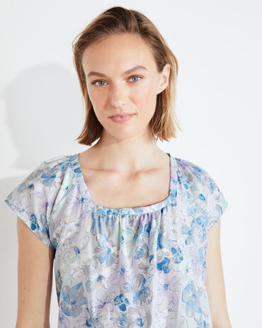 Cotton Silk Watercolor Floral Pajama Top