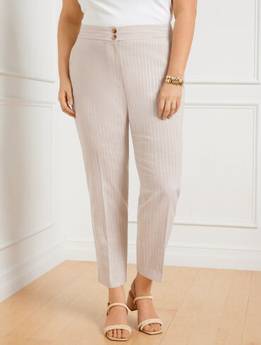 Double Stripe Linen Blend Tapered Ankle Pants