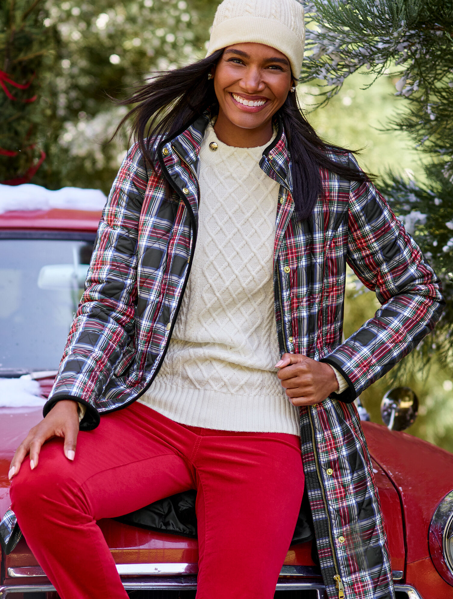Long Quilted Jacket - Plaid | Talbots