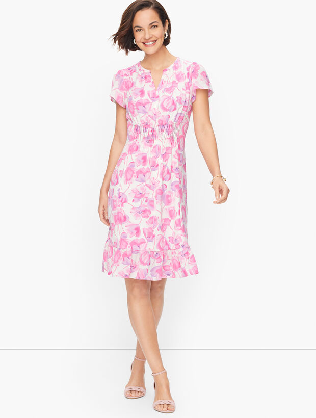 Flounce Hem Spring Poppies Dress