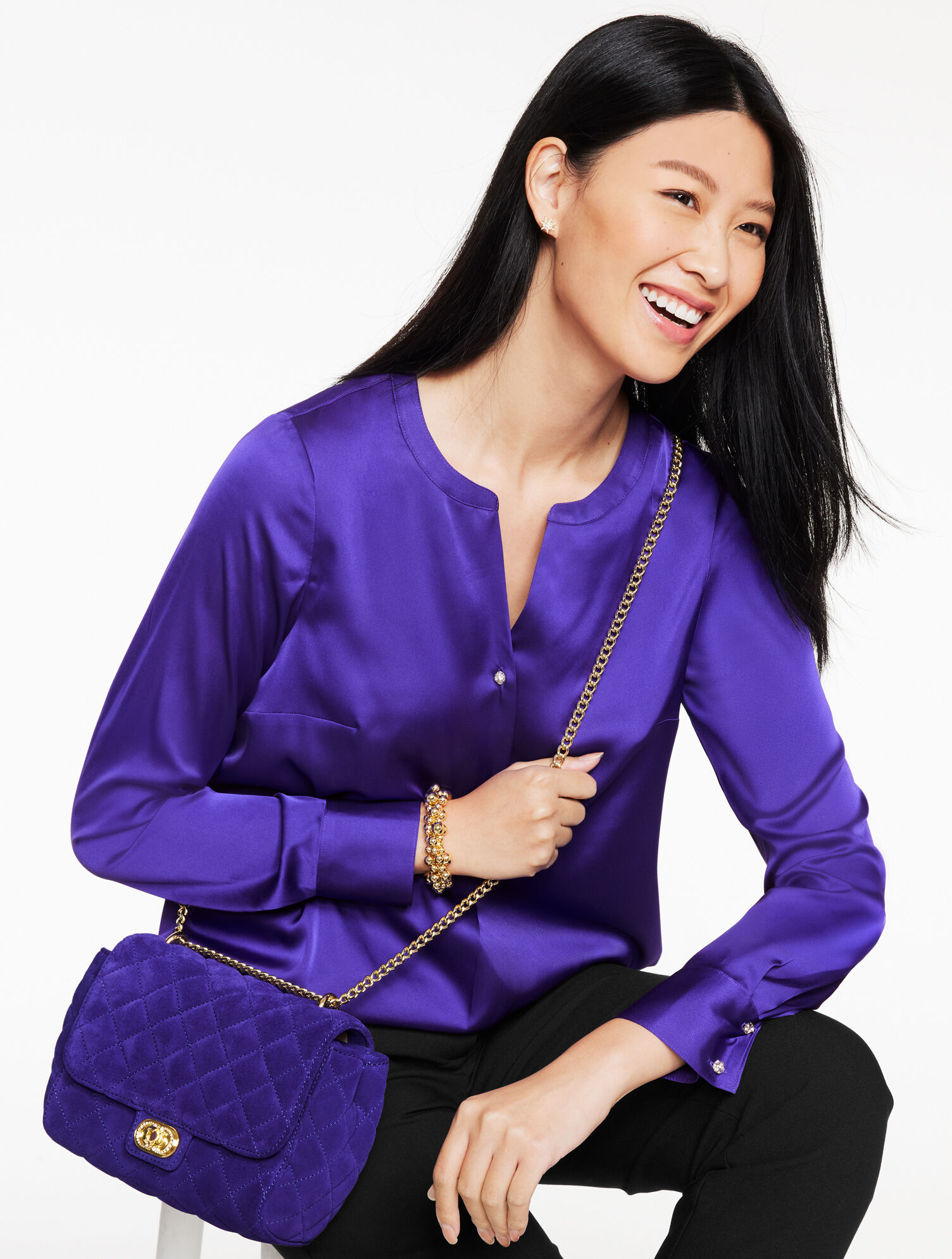 Hayes Quilted Suede Crossbody | Talbots display picture 1