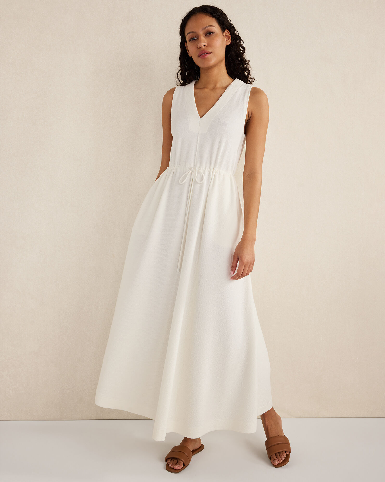 Cotton Blend Textured Midi Dress