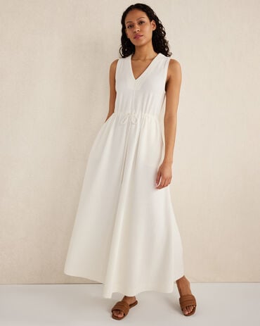Cotton Blend Textured Midi Dress