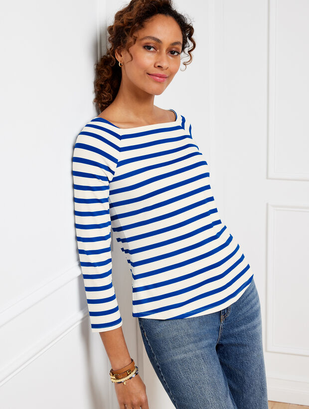 Talbots Effortless Jersey Stripe Square Neck Top Talbots