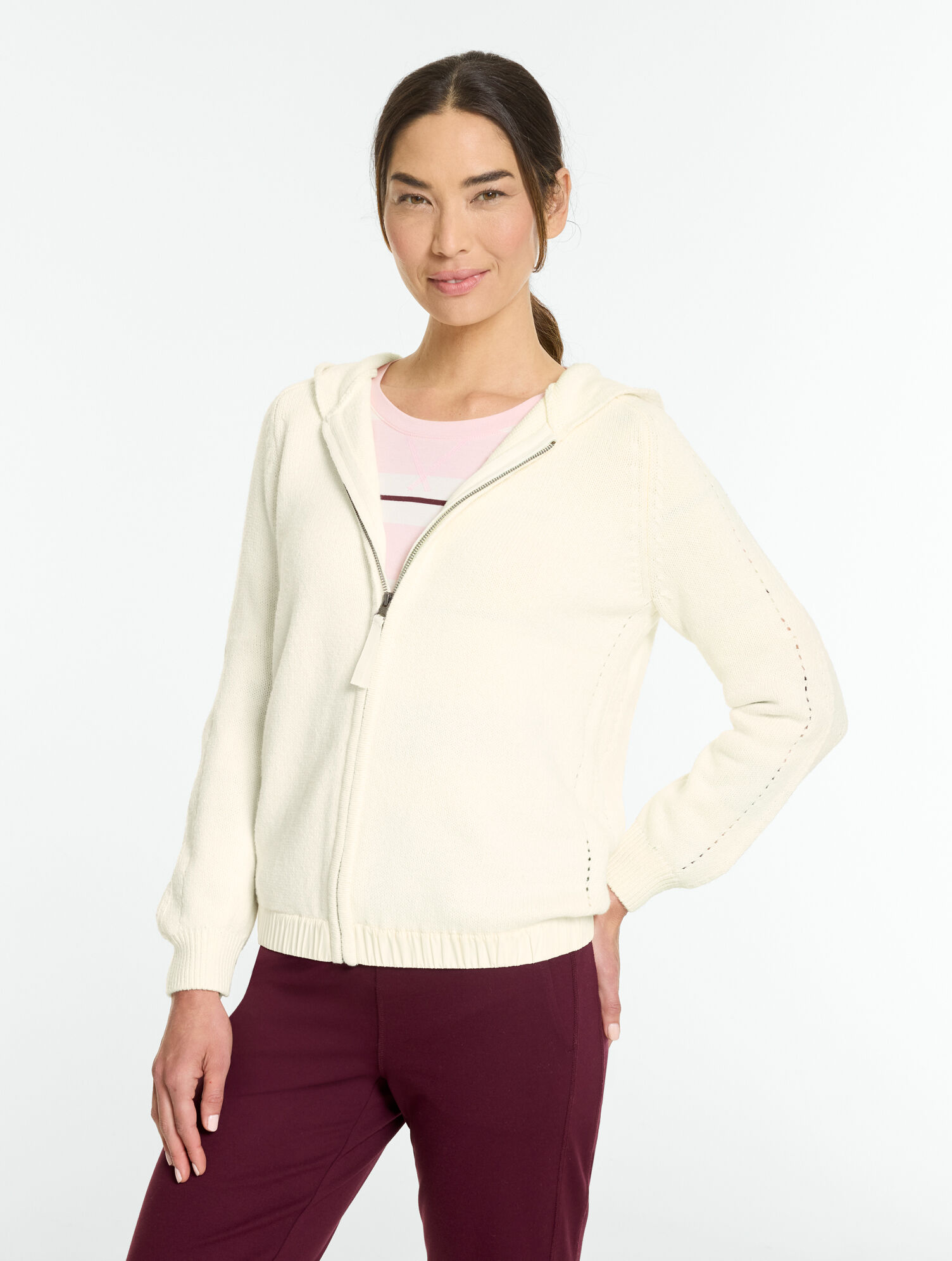 Hooded Pointelle Sweater Jacket