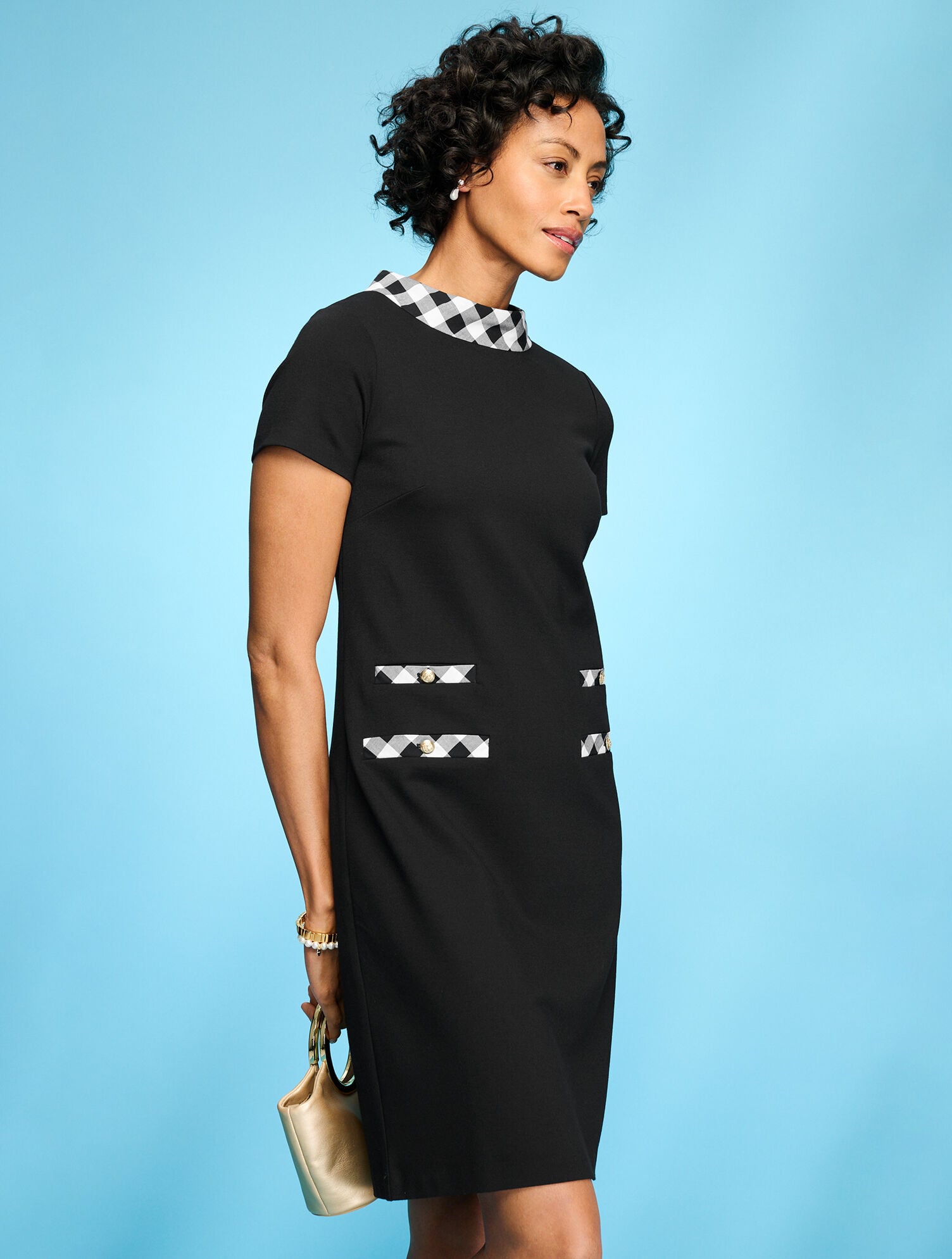 Luxe Ponte Short Sleeve A-Line Dress - Gingham