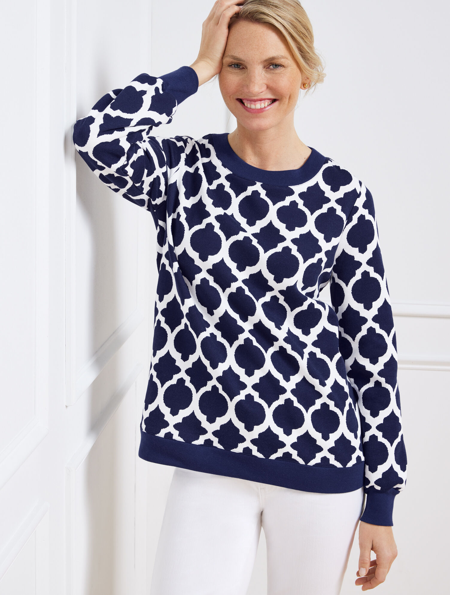 Blouson Sleeve Crewneck Sweatshirt - Modern Tile | Talbots