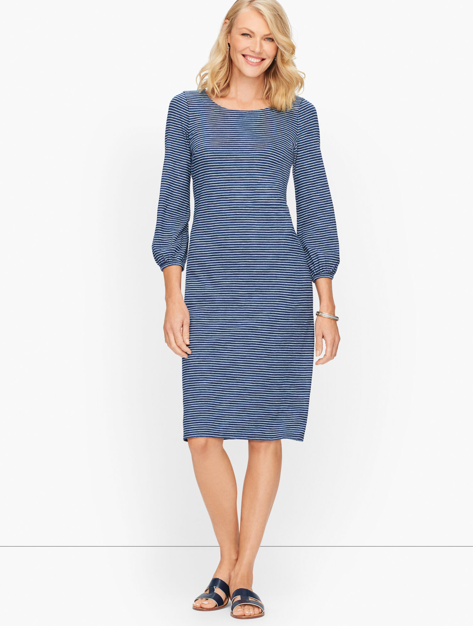Jersey Knit Stripe Dress - Denim Knit Stripe | Talbots