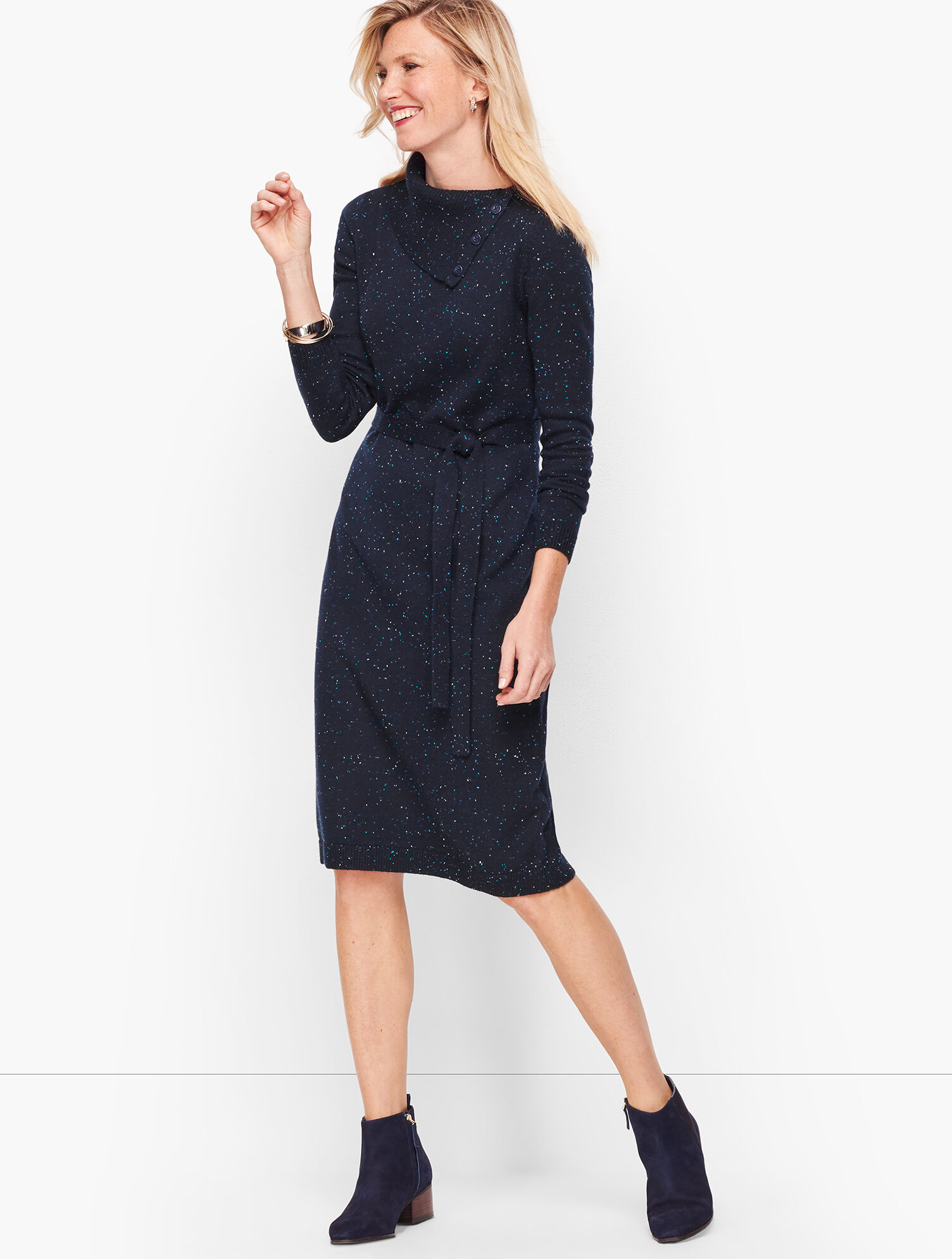 Tweed Split Neck Sweater Dress | Talbots