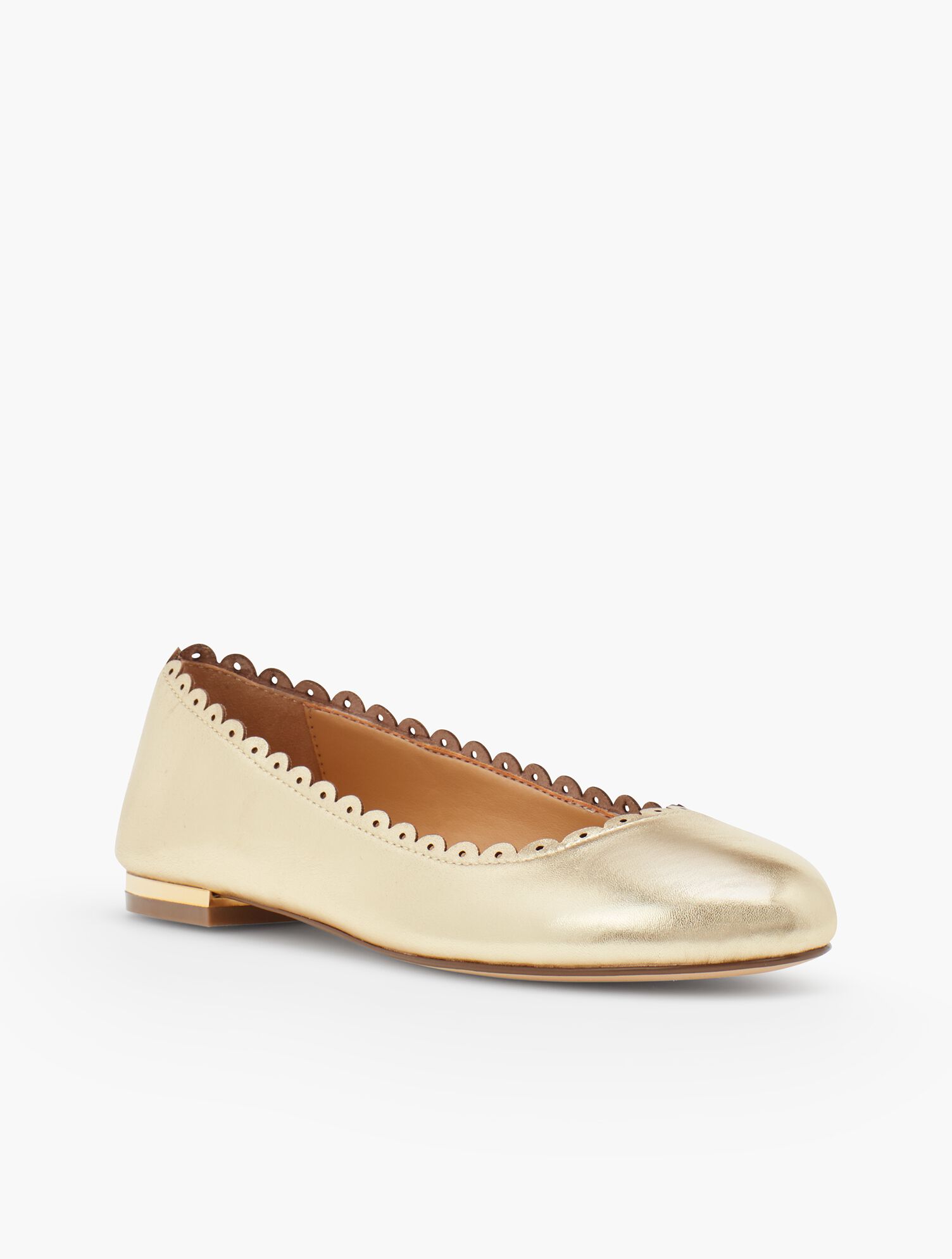 Penelope Scalloped Ballet Flats - Metallic Napa Leather