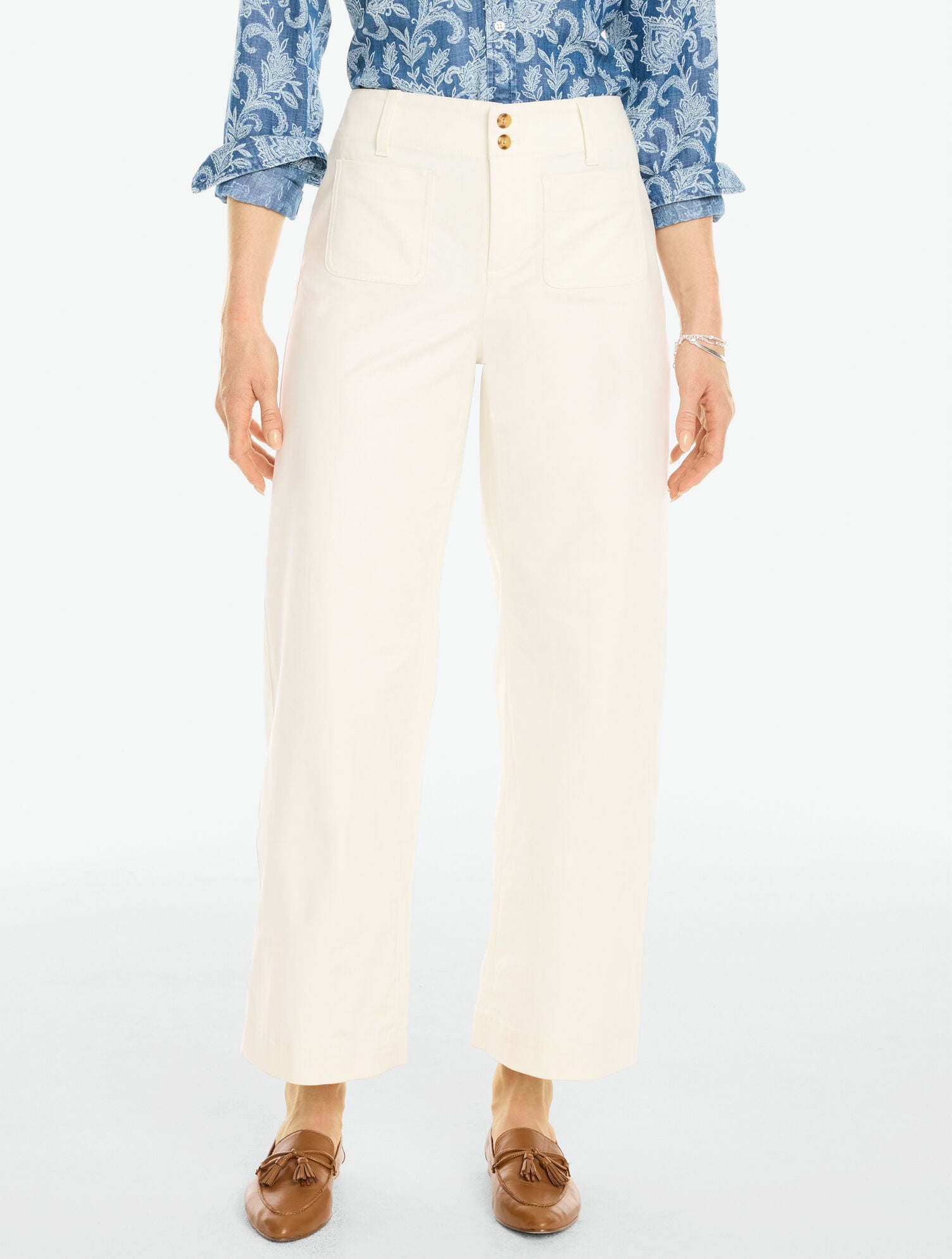Stretch Knit Herringbone Wide Ankle Pants