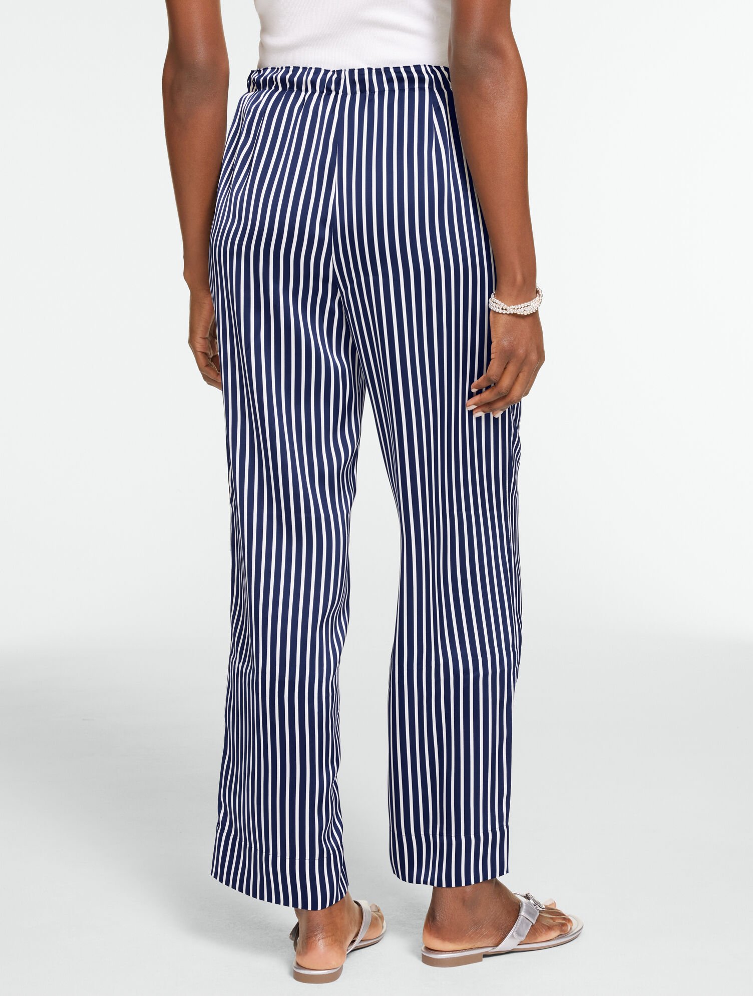Satin Wide Ankle Pants - Breezy Way Stripe