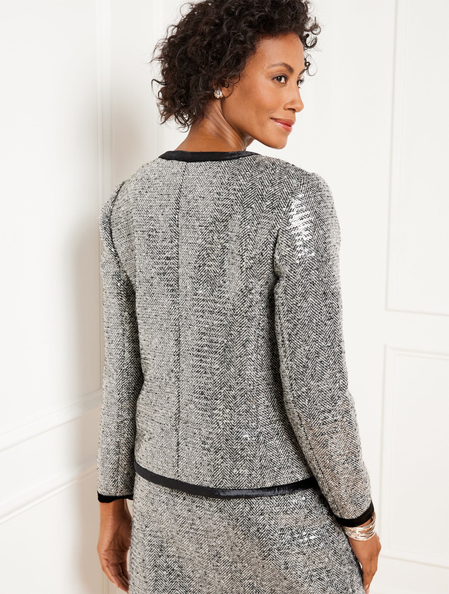 Sequin Herringbone Crop Jacket | Talbots