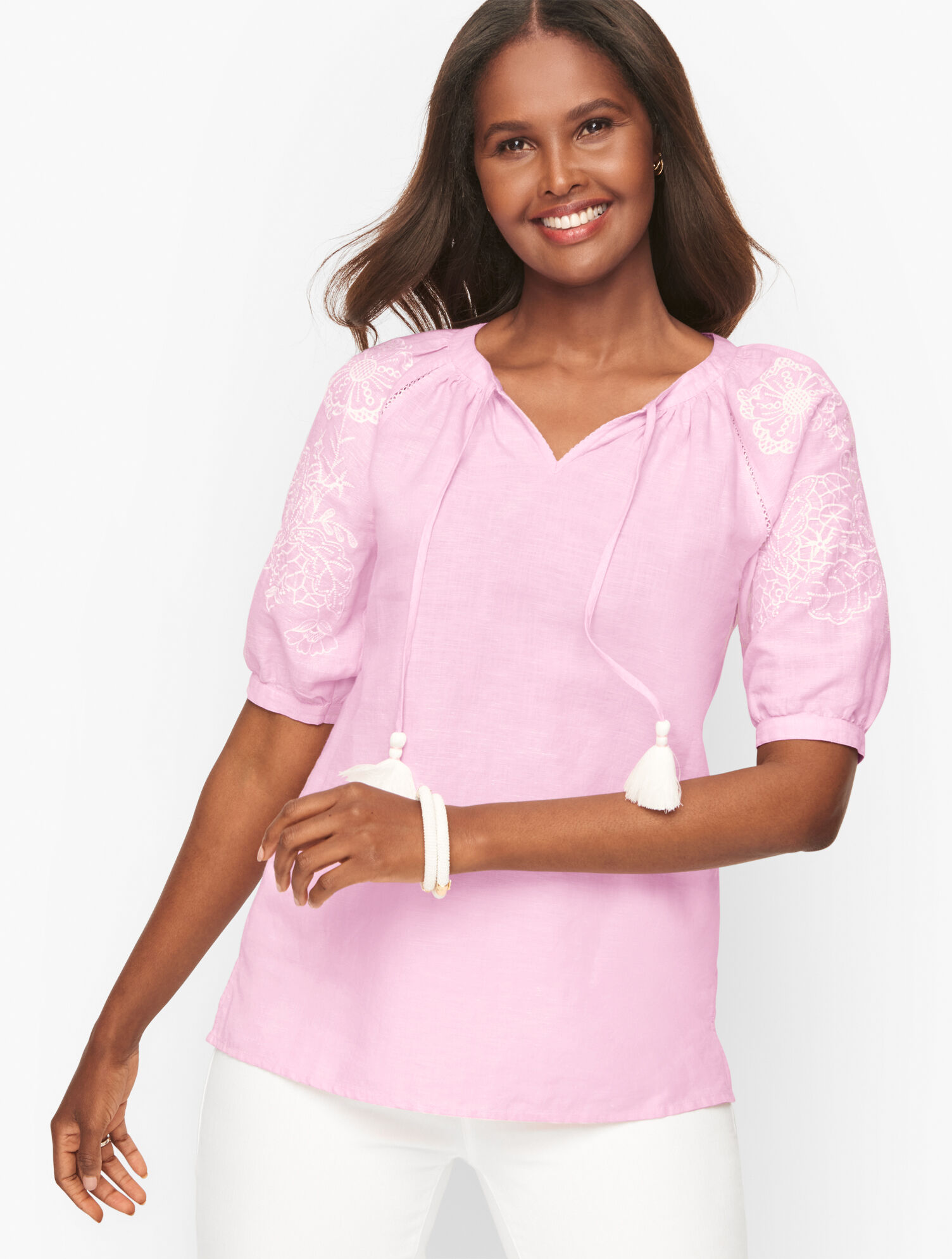 Linen Embroidered Tie Top
