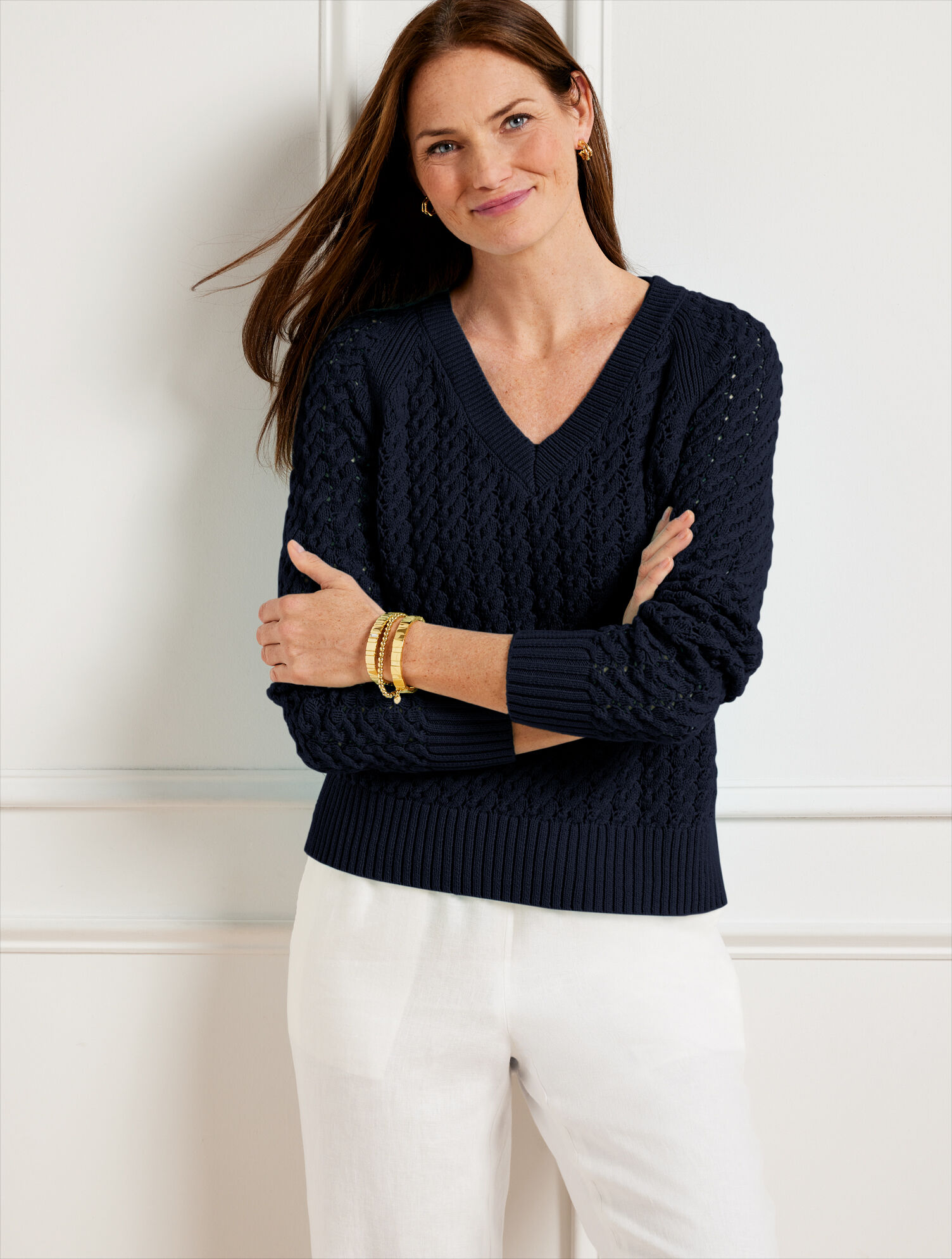 Open Stitch V-Neck Sweater | Talbots