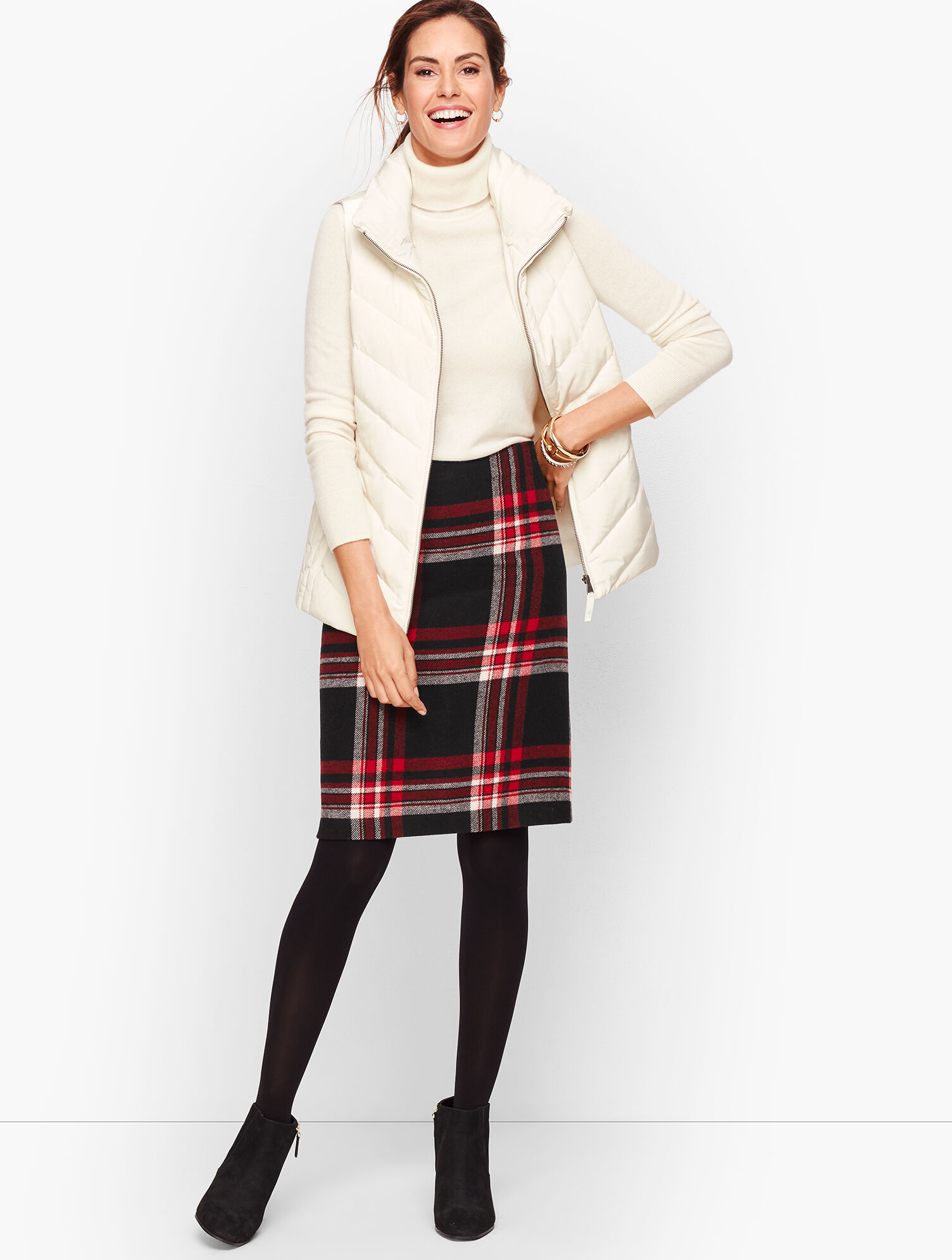 Wool Blend A-Line Skirt - Plaid
