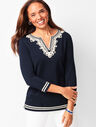 Embellished Split-Neck Sweater