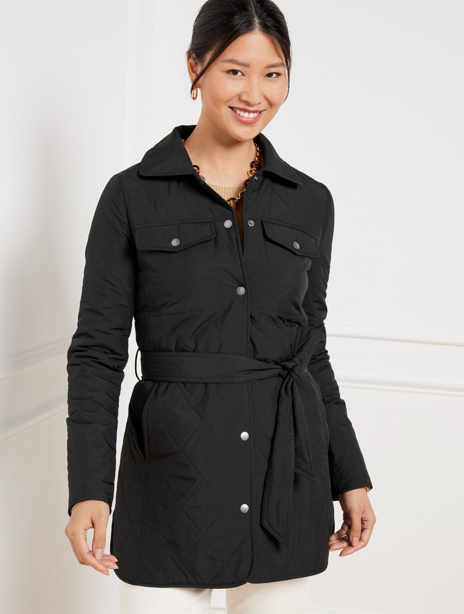 Belted Quilted Shirt Jacket Talbots