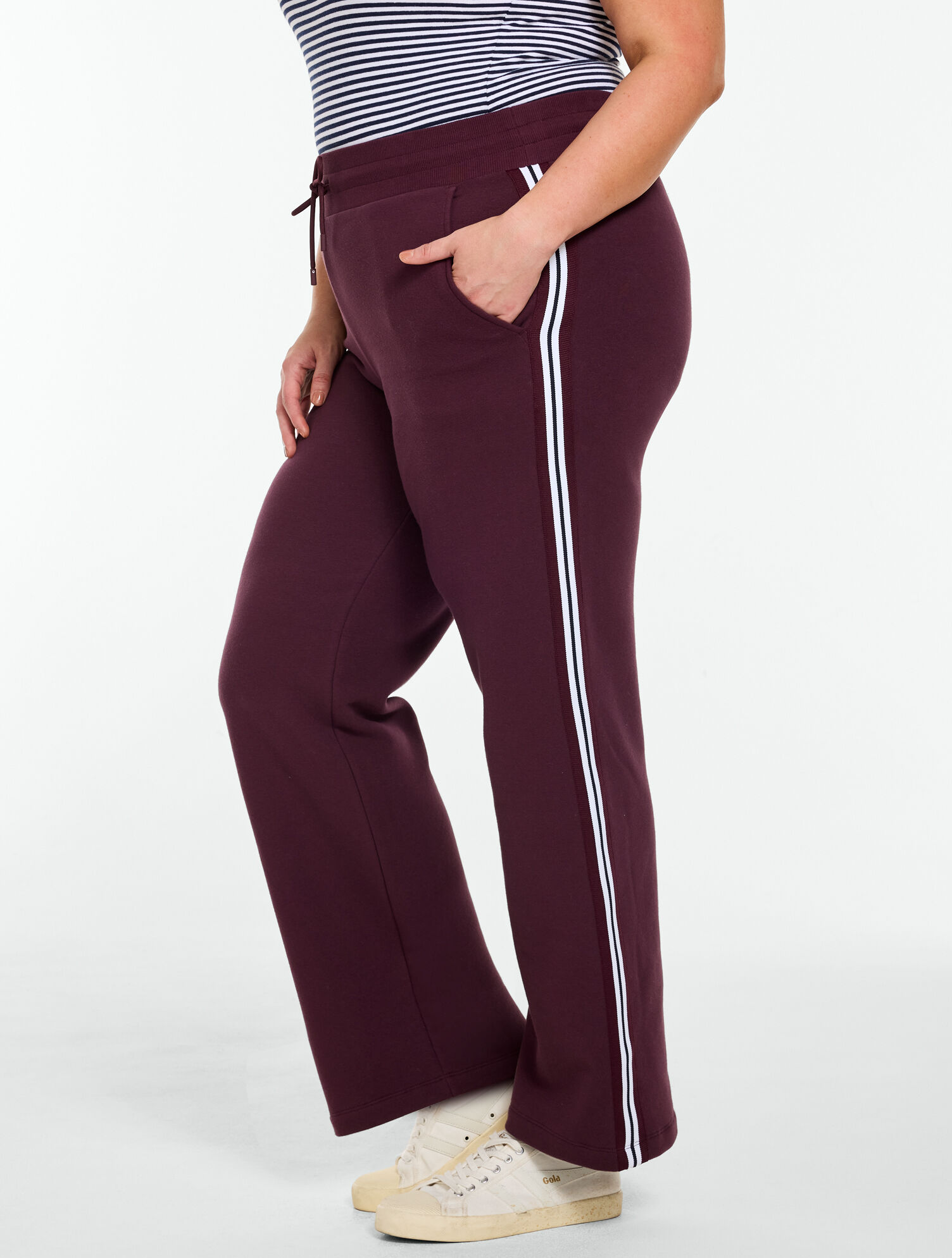 Cozy Fleece Wide Leg Pants - Side Stripe