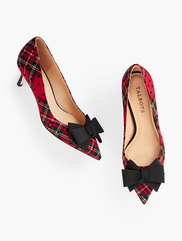 Erica Bow Tartan Plaid Kitten Heel Pumps Talbots