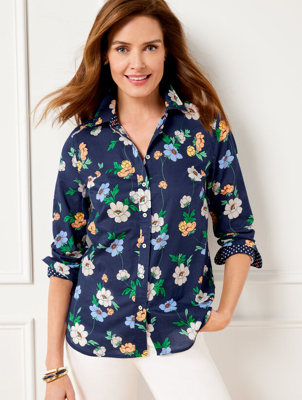 Cotton Button Front Shirt - Charming Blooms | Talbots