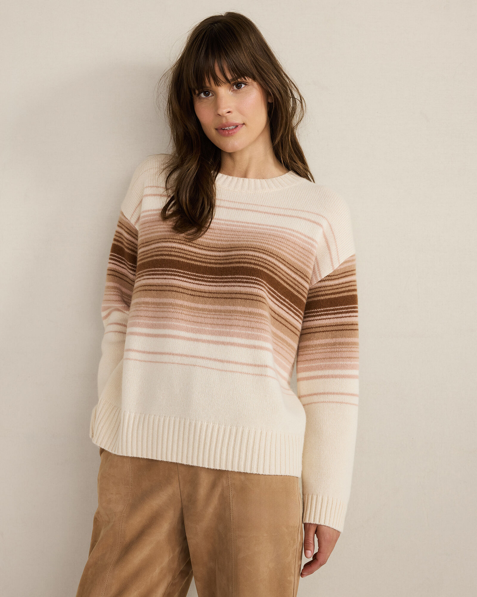 Cashmere Ombr&eacute; Stripe Crewneck Sweater