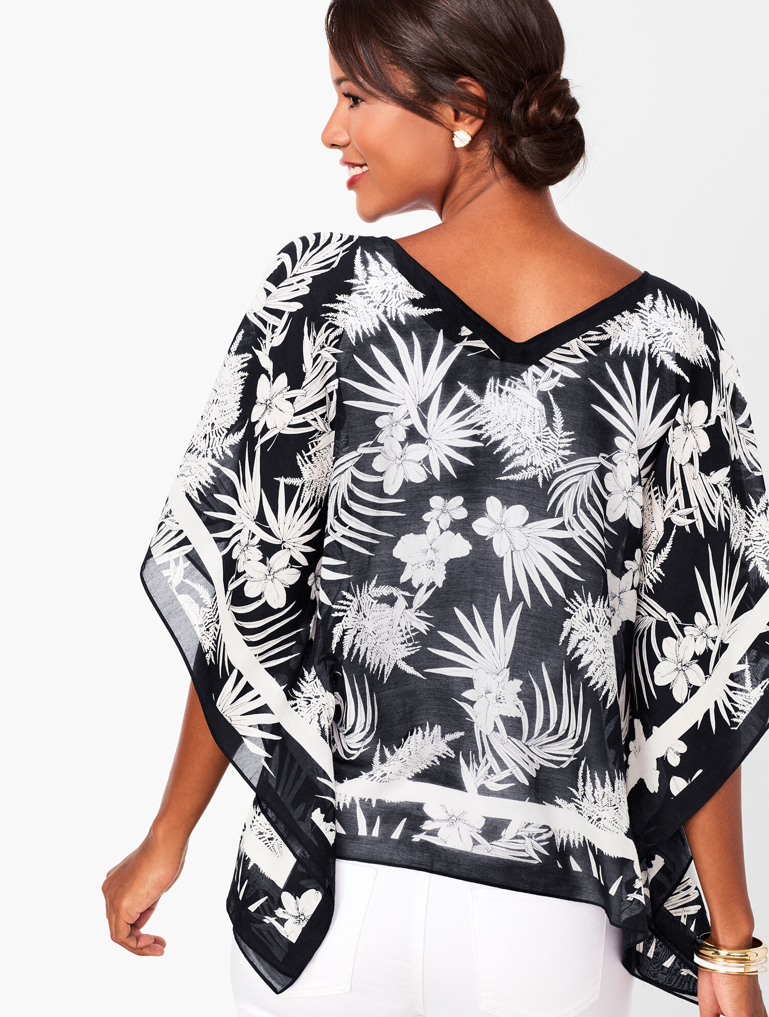 Plus Size Botanical V-Neck Poncho