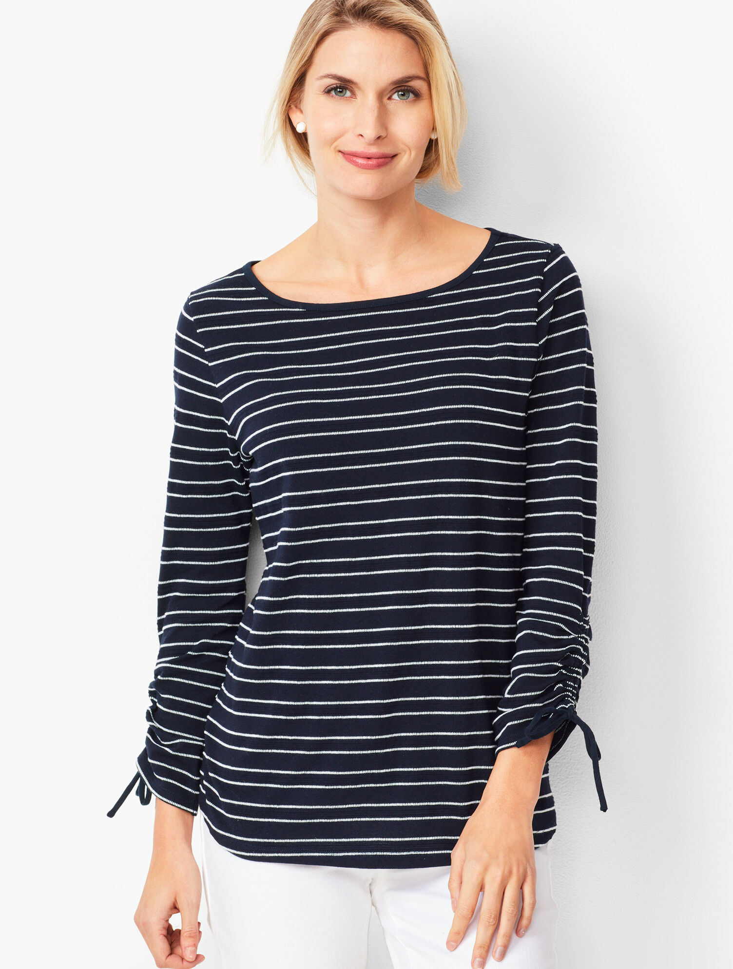 Textured Ruched-Sleeve Tee