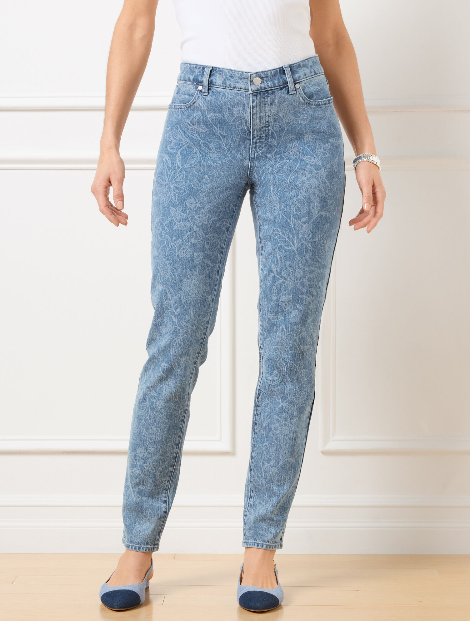 Slim Ankle Jeans - Linear Garden - Curvy Fit - Mid Wash Blue - 24 Talbots