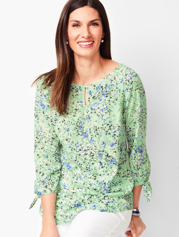 Tie-Sleeve Blouse - Floral Branches