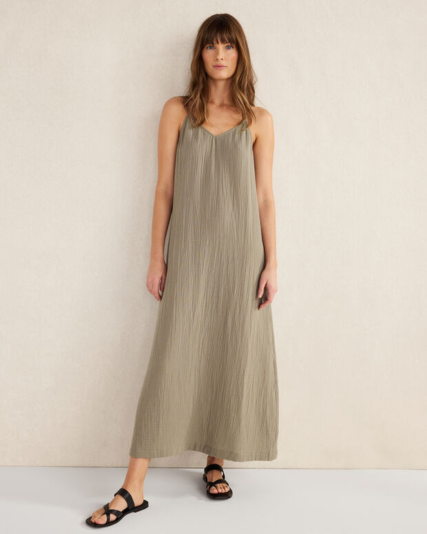 Organic Cotton Gauze V-Neck Maxi Dress