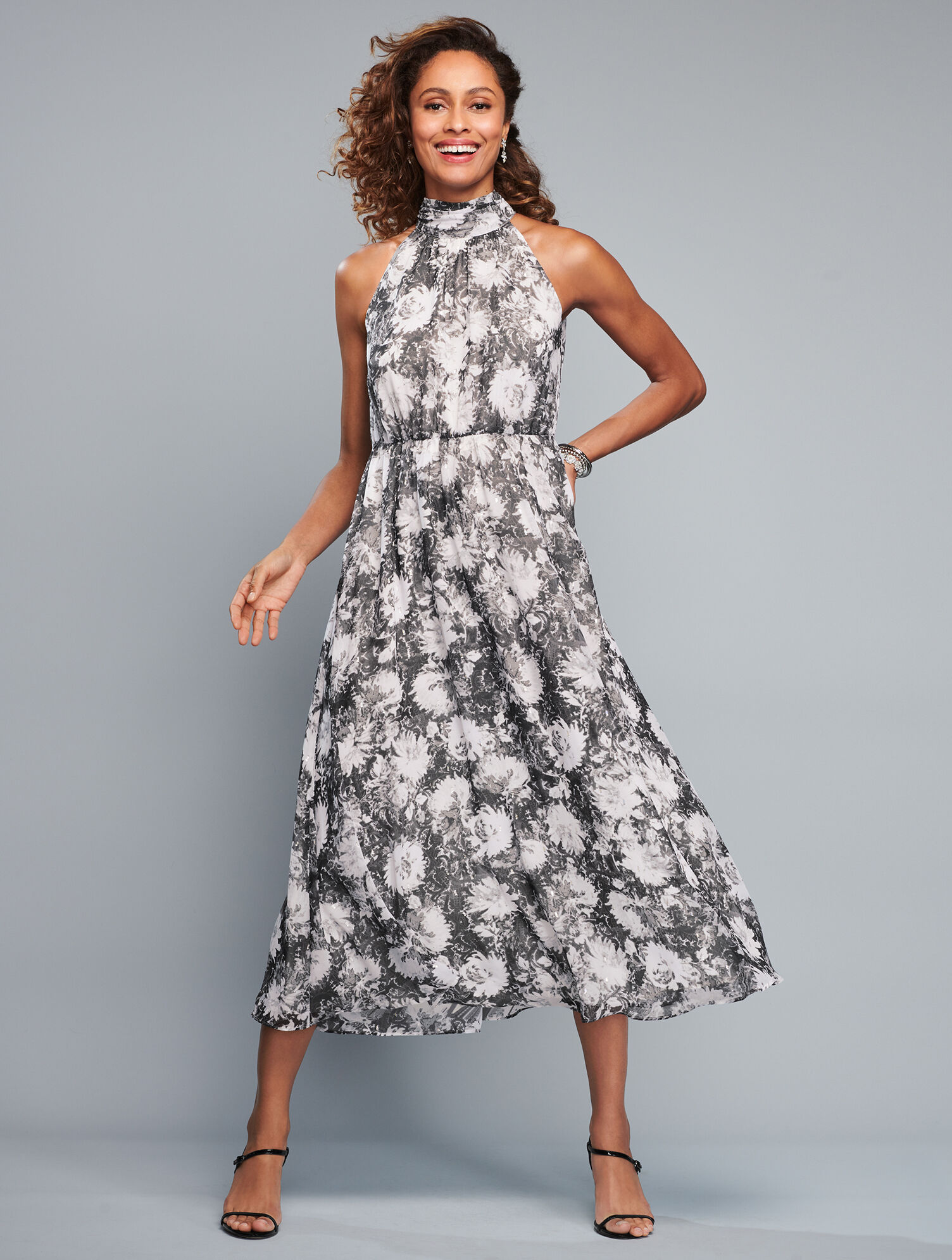 floral halter fit and flare dress Cabana Floral Halter Fit And Flare Dress - Pink