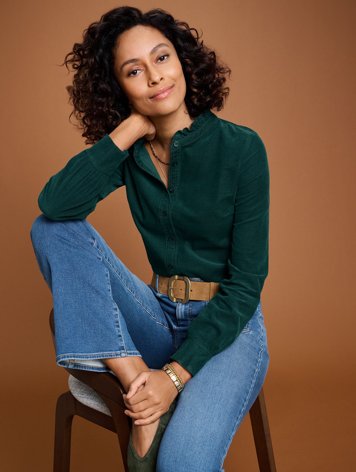 Ruffle Neck Corduroy Top - thumbnail 4