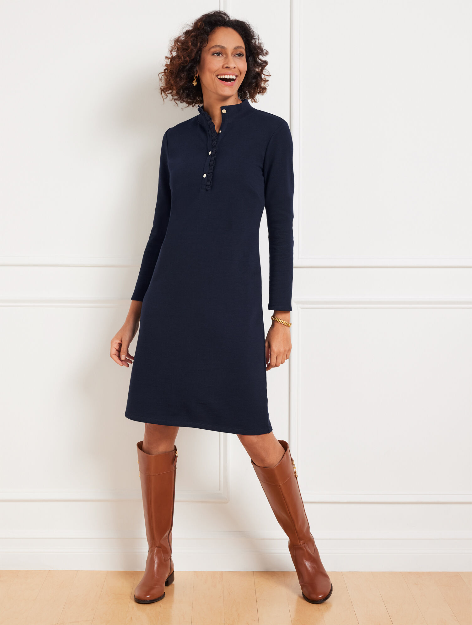 Cotton French Terry Ruffle Dress | Talbots