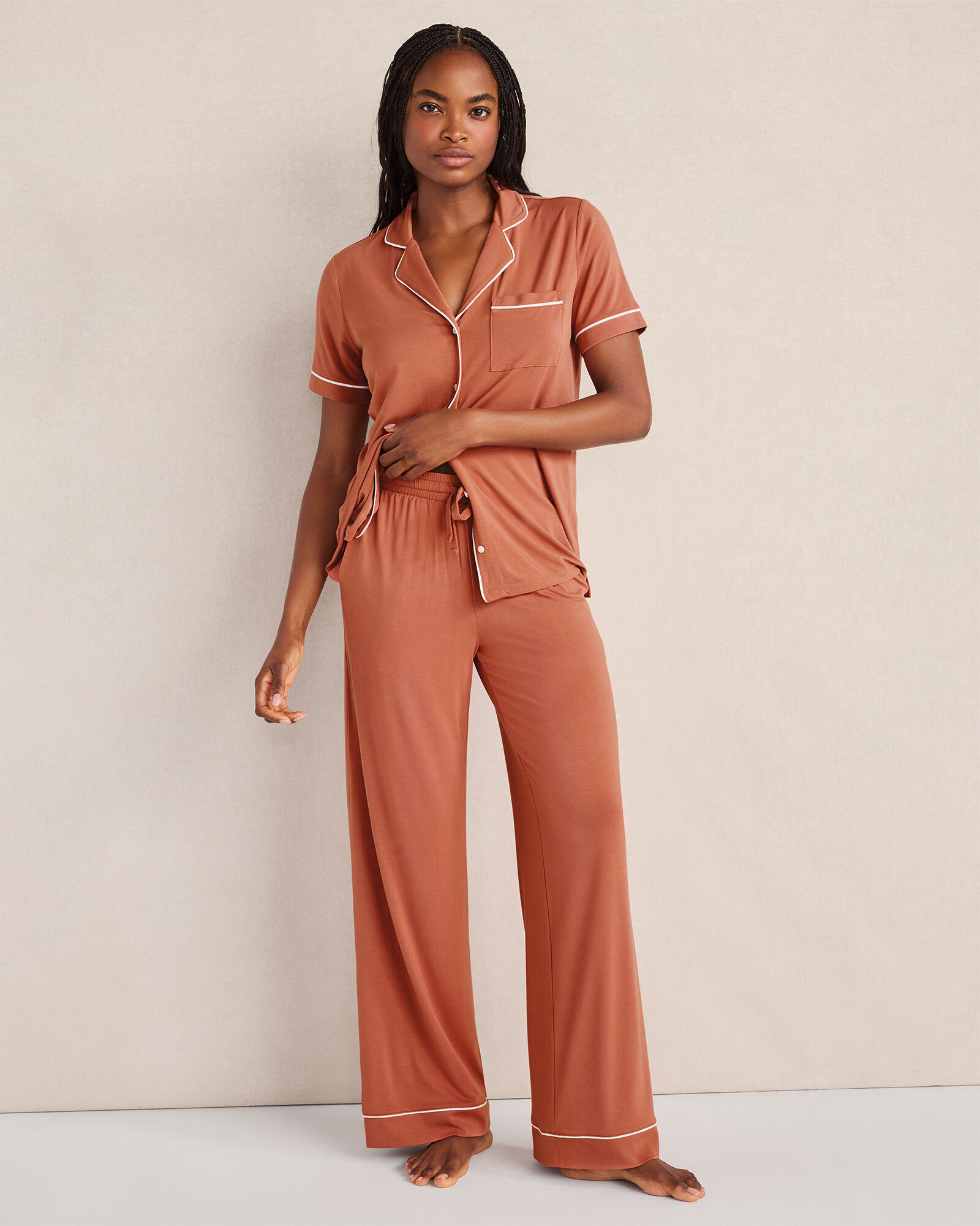 Calm &amp; Cool Notch Collar Pajama Top