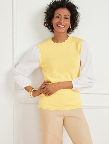 Woven Sleeve Pullover