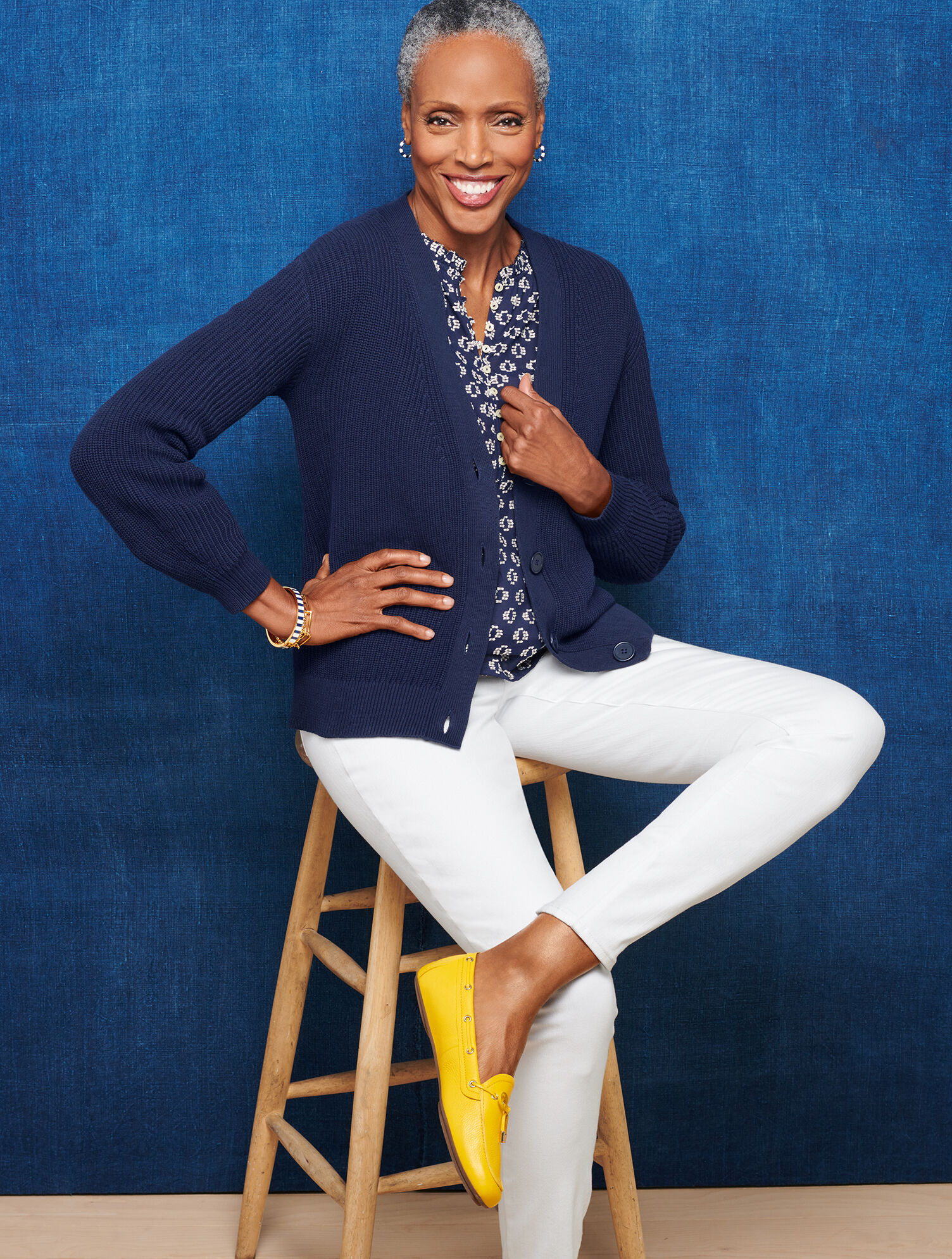 Pima Shaker Stitch Bishop Sleeve Cardigan | Talbots