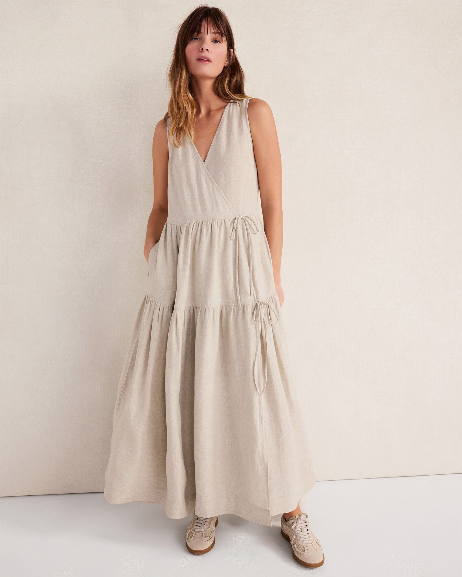 knee length dresses for ladies Yellow Bananas Euroflax™ Premium Linen Maxi Wrap Dress main image 1
