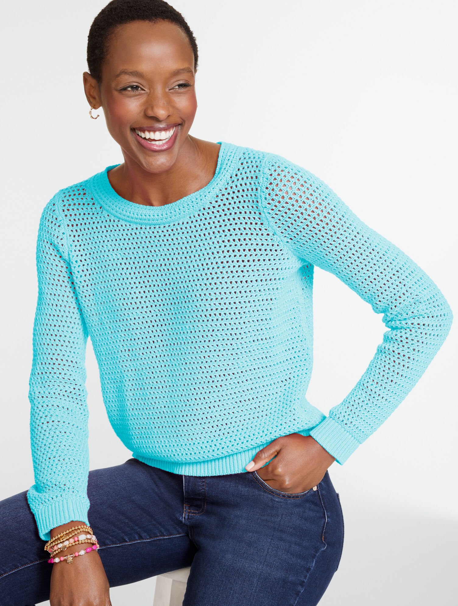 Open Stitch Crewneck Sweater