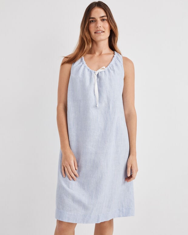dress linen cotton JOIE Midi Linen Cotton Pinstripe Sleep Dress