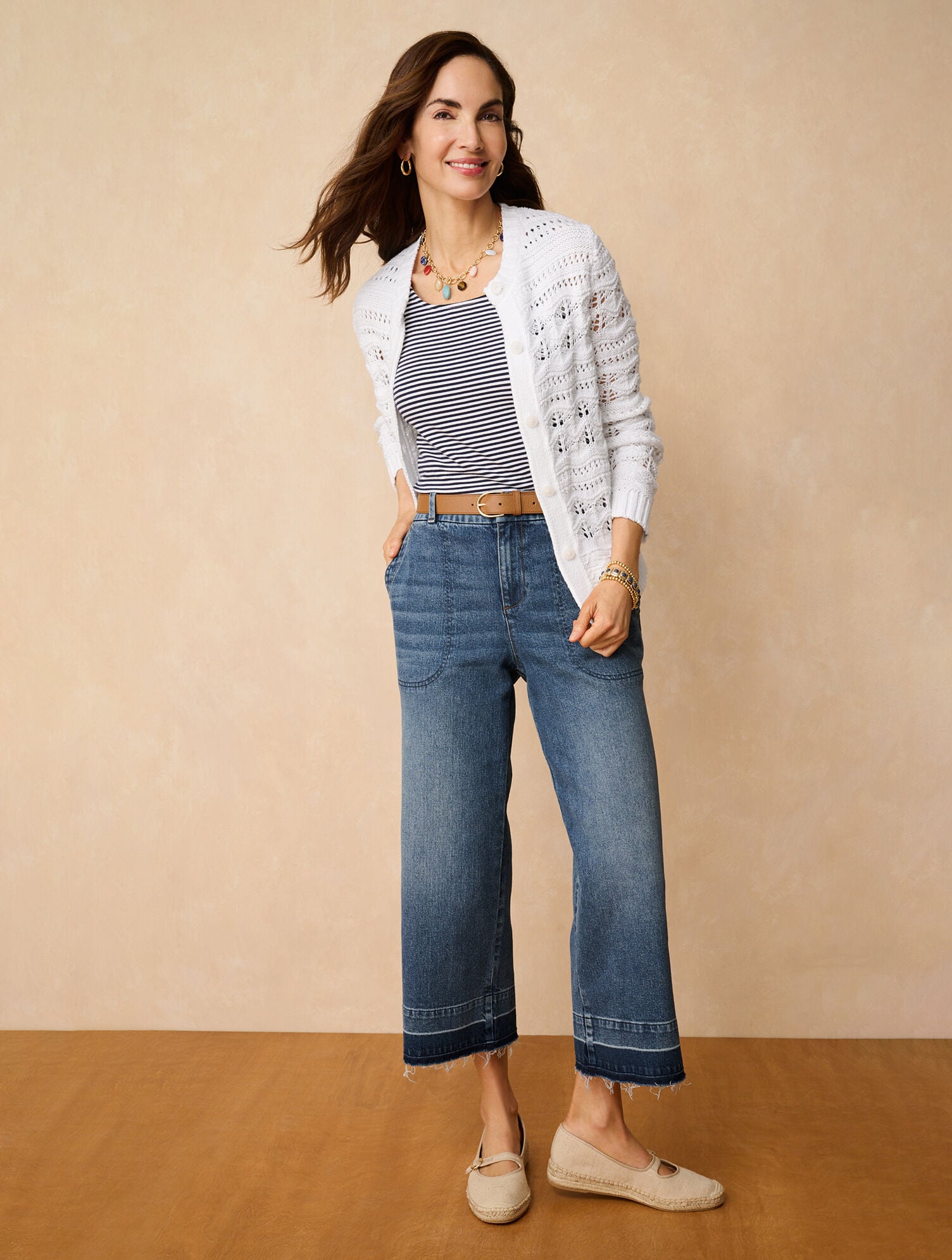 Open Stitch Crewneck Cardigan