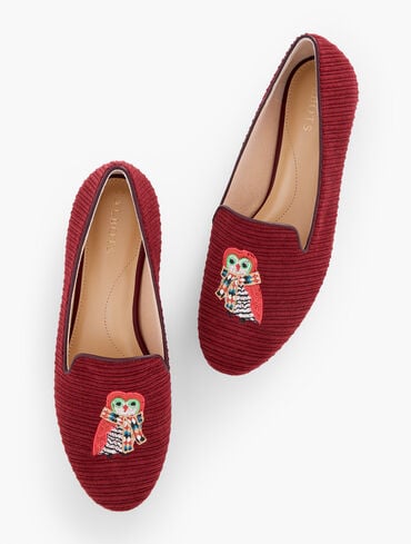 Ryan Corduroy Loafers - Embroidered Owl