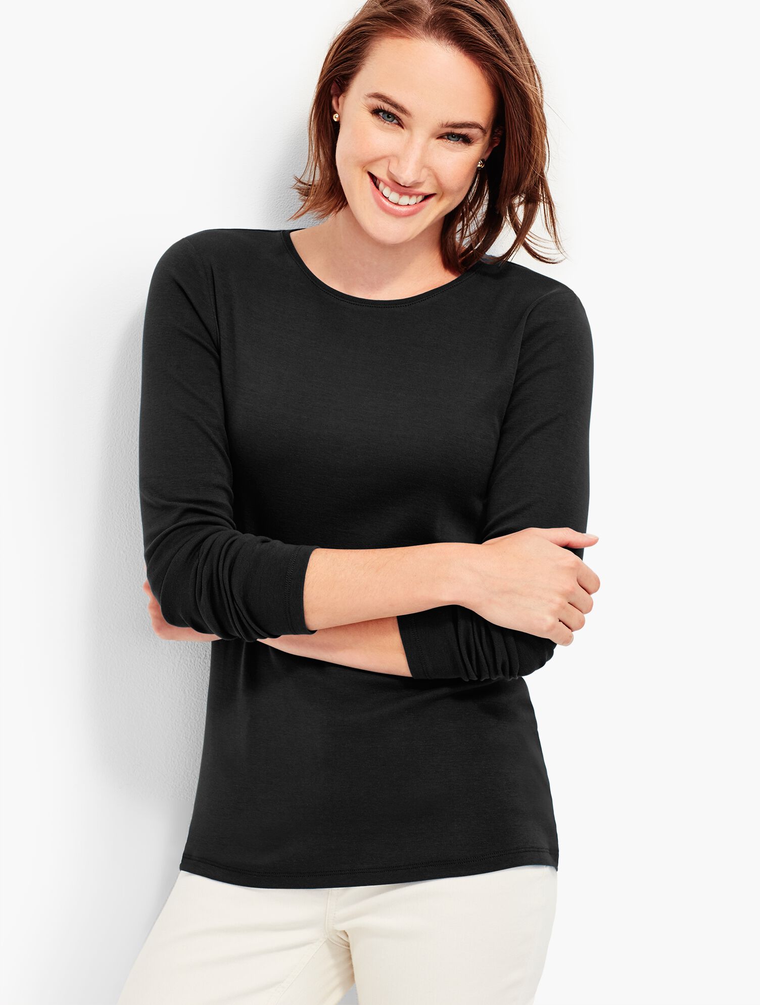 Pima Cotton Long-Sleeve Crewneck Tee | Talbots