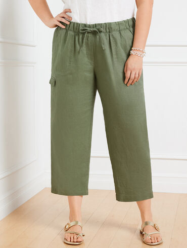Washed Linen Easy Crop Straight Leg Pants