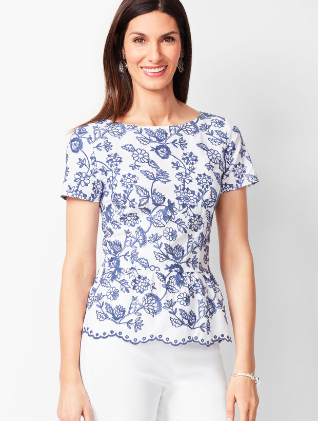 Embroidered Floral Peplum Top